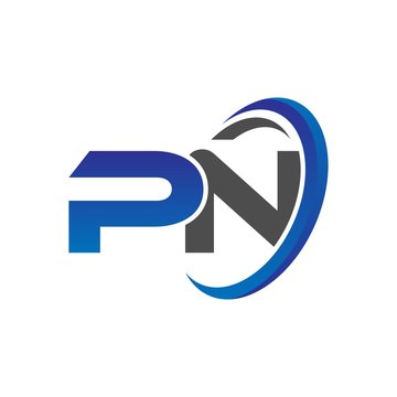 vector initial logo letters pn with circle swoosh blue gray