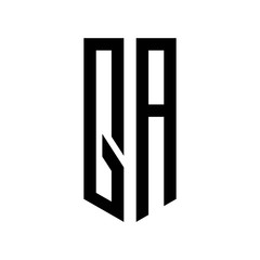 initial letters logo qa black monogram pentagon shield shape