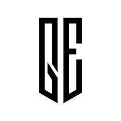 initial letters logo qe black monogram pentagon shield shape