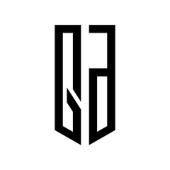 initial letters logo qd black monogram pentagon shield shape