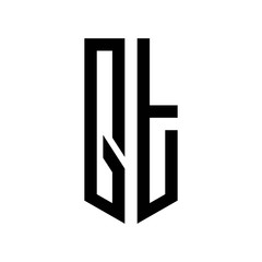 initial letters logo qt black monogram pentagon shield shape