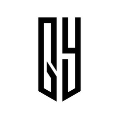 initial letters logo qy black monogram pentagon shield shape