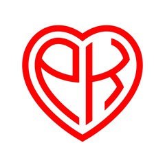 initial letters logo pk red monogram heart love shape