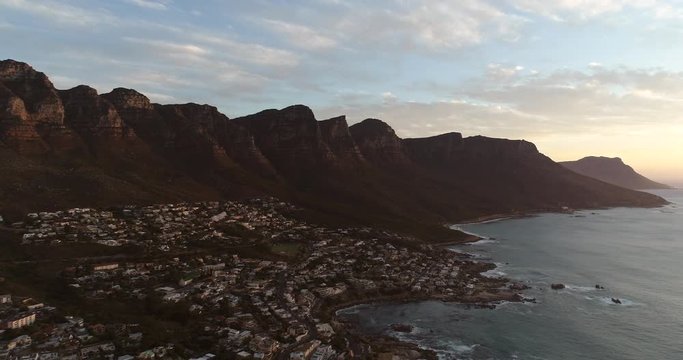 Aerial Of Camps Bay in Cape Town at Sunset