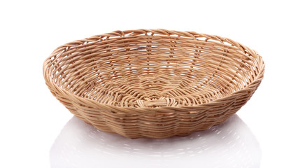 Basket wicker on isolated white background.