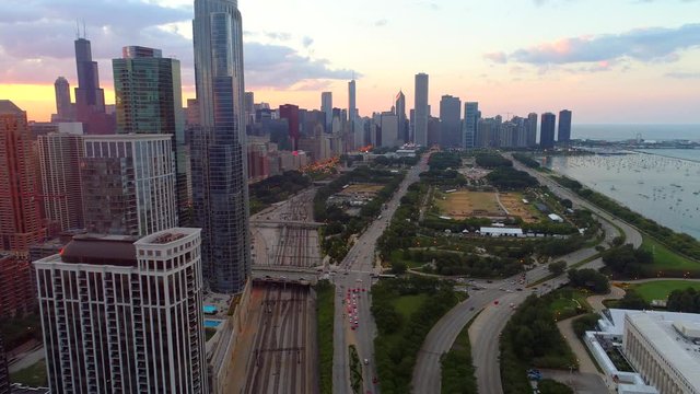 Drone sunset Chicago 4k