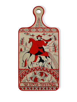 Мезенская роспись. Декоративная доска с изображением всадника на коне