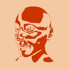 Elegant silhouette of a human head. Monochrome portrait painted by chaotic stripes pattern.