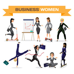 Set of business woman. Vector flat design illustration isolated 