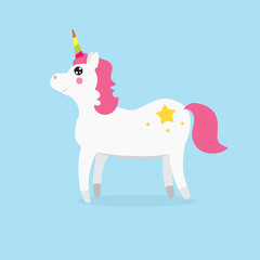 White Cute magic unicorns character. Vector illustration.