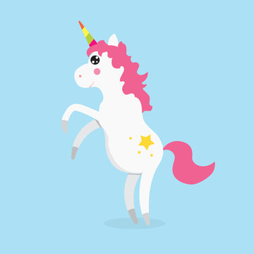 White Cute magic unicorns character. Vector illustration.