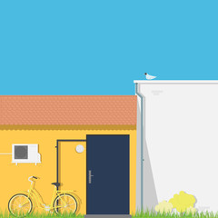 Yellow wall with dark front door