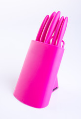 Knife block or knife block set on background.