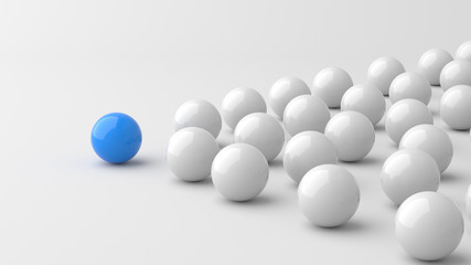 Leadership concept, blue leader ball, leading whites. 3D rendering
