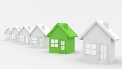 Green and white house on white background. 3D rendering.