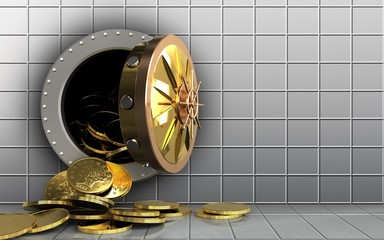 3d coins over white wall