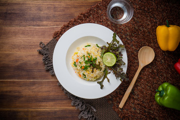 Fried Rice with Vegetables and Meat, Thai food.