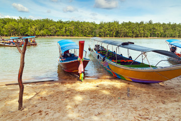 Traditional Thai long tail boats