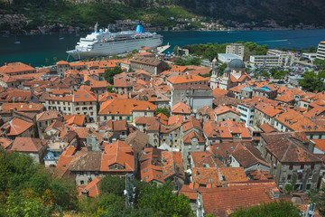 Naklejka na ściany i meble Top view of the Bay of Kotor and the old town. Europe. Montenegro