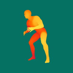 Fighter. Sports concept. 3D Model of Man. Human Body. Sport Symbol. Design Element. Vector Illustration.
