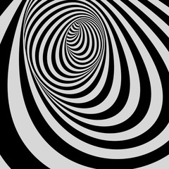 Tunnel. Black and white abstract striped background. Optical art. 3D vector illustration.