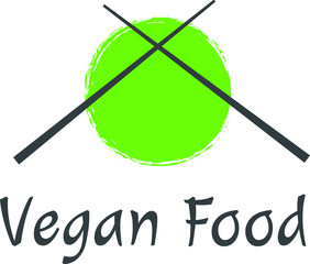Vegan food logo vector illusttation, Japanese food logo. Green logo and chopsticks