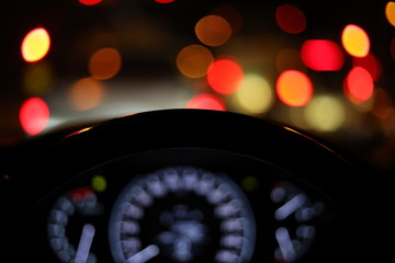 vehicle car steering wheel and blur bokeh abstract background