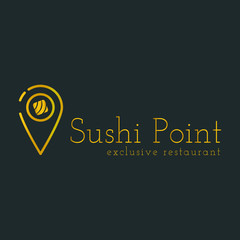 Premium quality sushi logo vector illustration element. Onigiri, hosomaki Sushi isolated on black background. Royal sushi