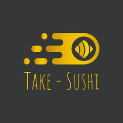 Premium quality sushi logo vector illustration element. Onigiri, hosomaki Sushi isolated on black...