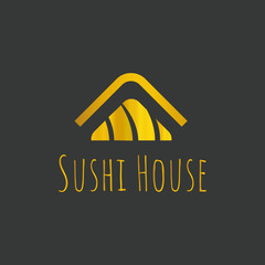 Premium quality sushi logo vector illustration element. Onigiri, hosomaki Sushi isolated on black background. Royal sushi