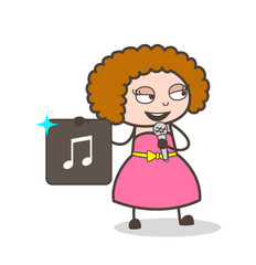 Cartoon Female Rock-Star Showing Music Icon Vector