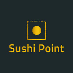 Premium quality sushi logo vector illustration element. Onigiri, hosomaki Sushi isolated on black background. Royal sushi