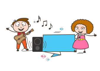 Cartoon Male and Female Pop-Singers with Ad Banner Vector