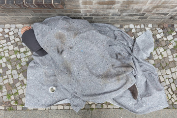 Homeless Man Sleeping On Street