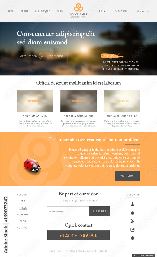 Poster website template in modern design with sample text