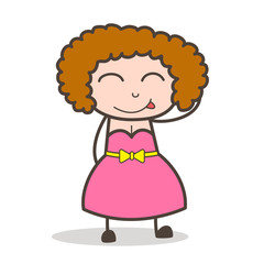 Cartoon Young Lady Blushing and Smiling Vector Illustration