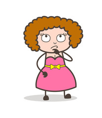 Cartoon Adult Woman Thinking Face Expression Vector