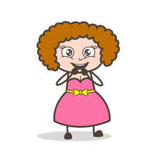 Cartoon Surprised Young Girl Smiling Face Vector