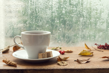 Autumn. Cup of coffee.