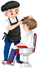 Barber giving boy haircut