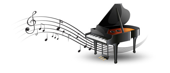 Grand piano with music notes © GraphicsRF