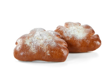  Delicious homemade sweet buns isolated on white copyspace.