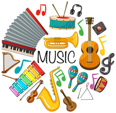Different kinds of musical instruments