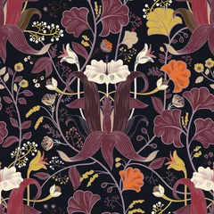 Foto auf Alu-Dibond Floral vintage seamless pattern. Retro plants style. Vertical decorative flowers, modern motif. Colorful damask ornament © sunny_lion
