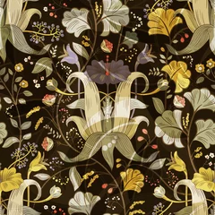 Poster Floral vintage seamless pattern. Retro plants style. Vertical decorative flowers, modern motif. Colorful damask ornament © sunny_lion