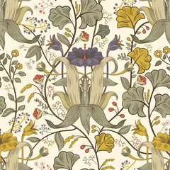 Foto op Canvas Floral vintage seamless pattern. Retro plants style. Vertical decorative flowers, modern motif. Colorful damask ornament © sunny_lion