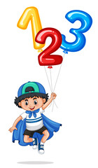 Little boy and balloon numbers one two three
