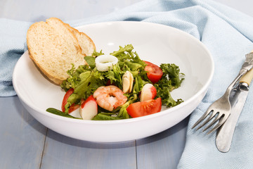 fresh sea food salad, fine dinning with healthy food