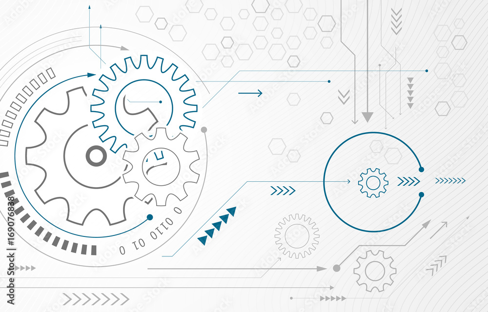 Aufkleber abstract background with gear wheels. vector technology concept with arrows and circuit board.