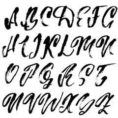 Hand drawn dry brush font. Modern brush lettering. Grunge style alphabet. Vector illustration.